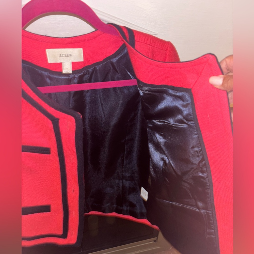 J. Crew Women's Wool Pink/Navy Jacket- Military Style Size 2 - Picture 12 of 13